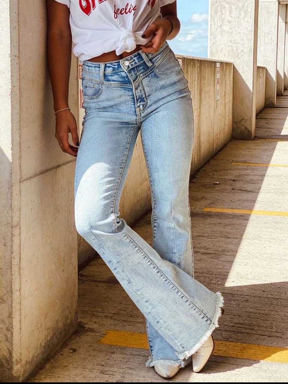 High-Rise Light Wash Western Flare Jeans - Women